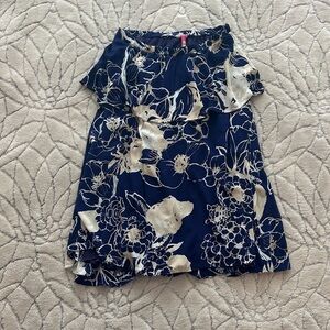 Anthropologie Strapless Dress in Navy and Cream Floral